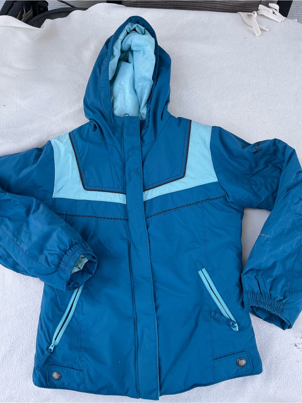 Columbia Kids Teal and Light Blue Hooded Puffer Jacket